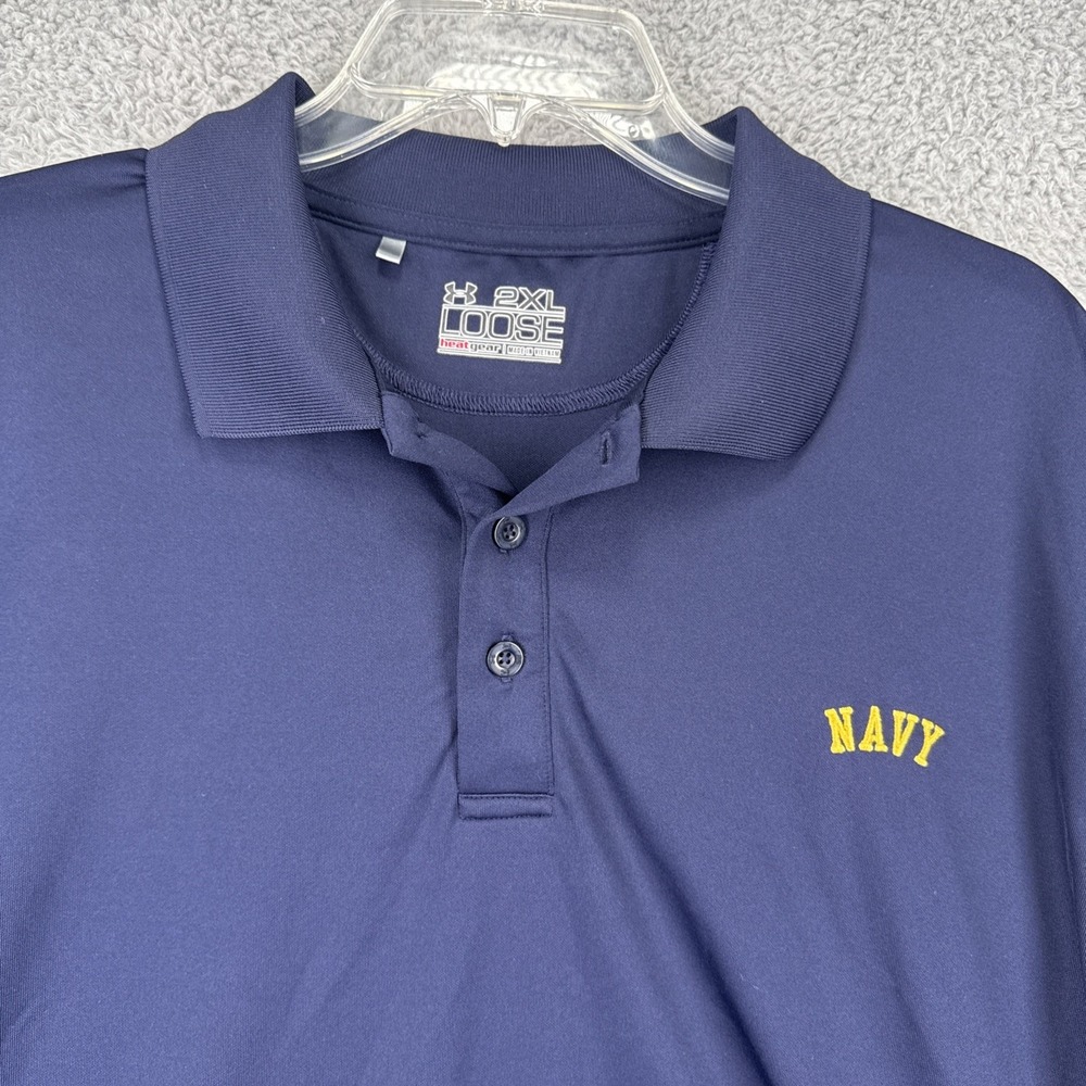 Under Armour Polo Shirt Mens 2XL Loose HeatGear Navy Blue Short Sleeve Logo